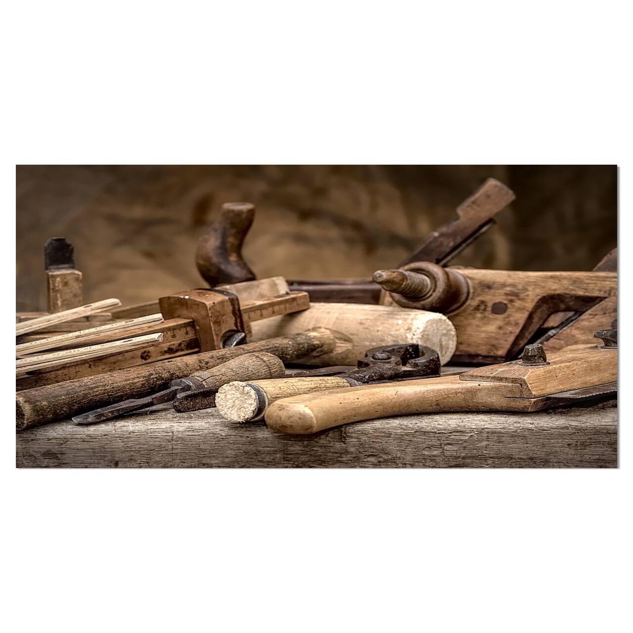 Designart - Vintage woodworking tools - Vintage Painting Print on Wrapped Canvas